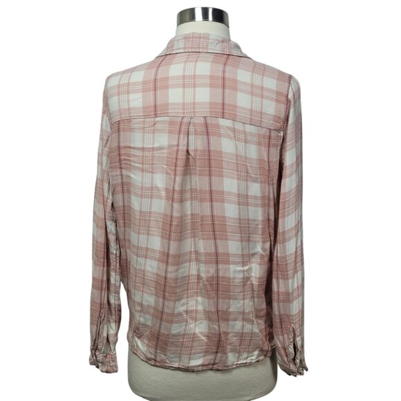 Hollister Pink Plaid Wrap Front Top Size Small Long Sleeve Casual Flannel Blouse - Picture 5 of 9